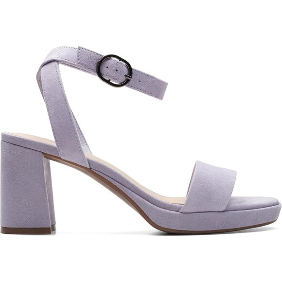 Clarks Women Blue Grey Suede Leather Open Rounded Toe Ankle Buckle Heeled Sandal - Picture 1 of 1